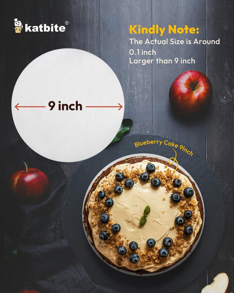 katbite أوراق البرشمان الدائرية من كاتبايت 9 بوصة، 200 قطعة دوائر كعكة، قوية وغير لاصقة لخبز الكعك، بطانات قلاية الهواء، مكبس التورتيلا - Image 4